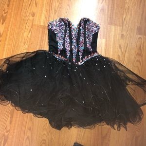 Black colorful beaded prom dress